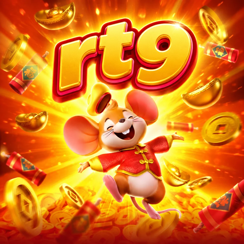 Karakter tikus ceria berbusana tradisional dengan koin emas dalam Fortune Mouse di rt9